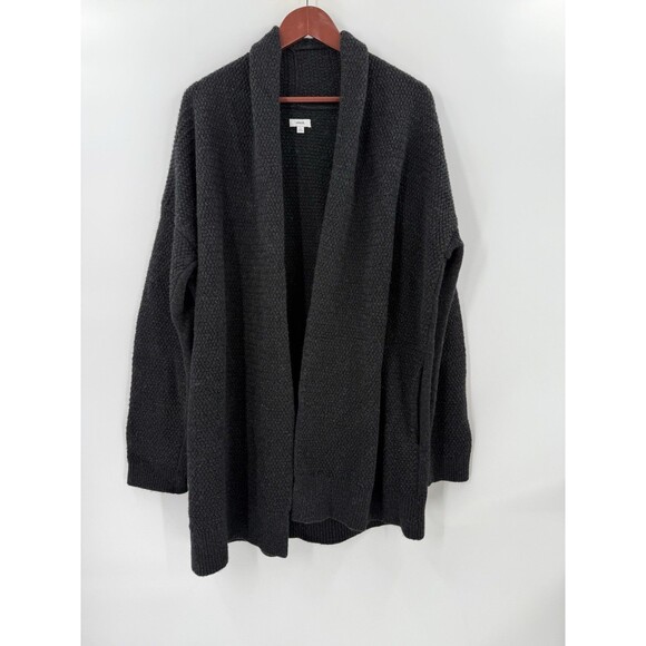 Vince Women's Charcoal Black Open Wool Cardigan Long Sleeve Pockets LARGE EUC - Picture 1 of 10